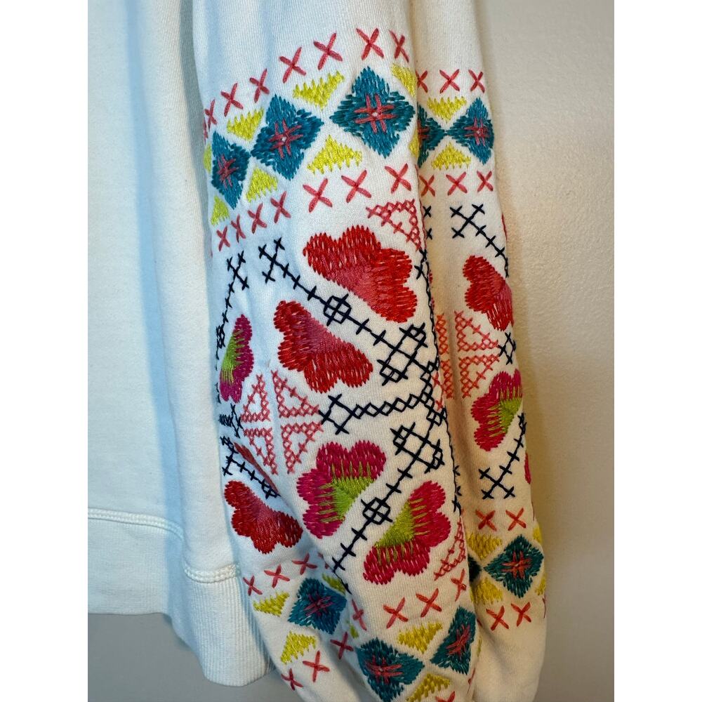 Boden Cream Embroidered Sleeve Sweatshirt Size 8 - Picture 3 of 10